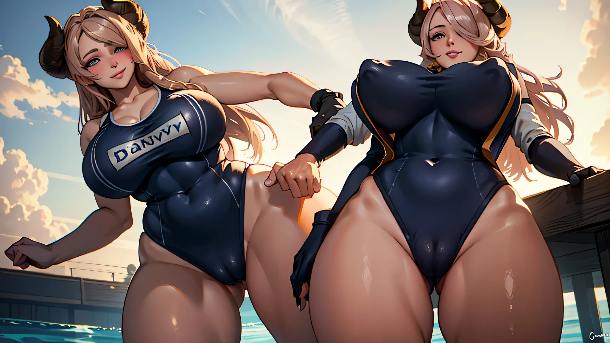 1 girl,high school girl,High Cut,(((Pointed Chest,smile,Navy blue school swimsuit,Cowboy Shot ,cameltoe))),((From below:1.3)),((highest quality, wonderful,8k, masterpiece :1.3)), (Realistic, photoRealistic:1.4),(very fine and beautiful skin),Brown Skin,Very detailed,Cinema Lighting, Detailed light, Best Shadow, Dynamic Angle,Super big ,Voluptuous thighs,Poolside