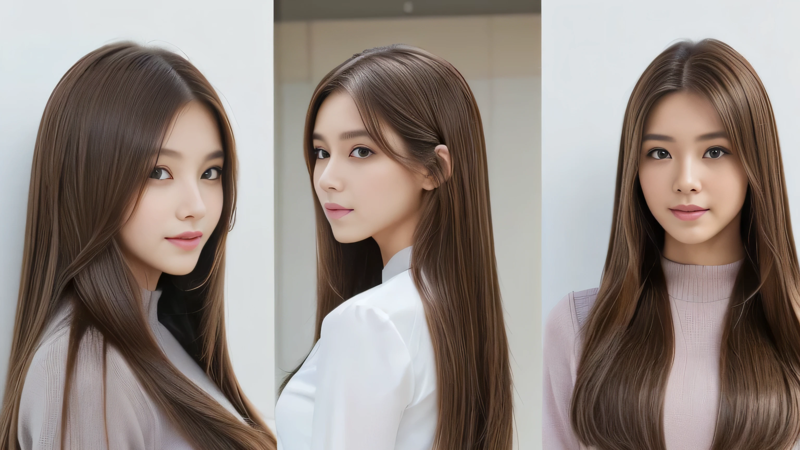 (((Three identical twins standing happily facing each other A waist-up photo of them standing from the front))) (3women with length brown hair posing for a picture, thin and shiny hair, Ulzzang, long and straight hair of brown color,, Brown long hair, beautifulgemini portrait, Brown long hair, beautifulgemini, length Hair, Smooth Hair, Flowing brown hair, With the same hairstyle, length, Flat Hair, length brown hair, Attractive long hair, Beautiful brown hair Two women with long brown hair posing for a photograph, Digital Art inspired by Wang Duo, tumbler, Digital Art, thin and shiny hair, Ulzzang, long and straight hair of brown color,, Brown long hair, beautifulgemini portrait, Brown long hair, beautifulgemini, length Hair, Smooth Hair, Flowing brown hair, With the same hairstyle, length, Flat Hair) ((both sides Random poses showing as much back and hair as possible:1.8)) ((Both sides Beautiful 24 year old hair model with long black hair, girl with super Very long hair that reaches down to the ankles, extremely Very long hair that reaches down to the ankles, Very long hair that reaches down to the ankles,Very long hair that reaches down to the ankles , Flowing Hair, very Very long hair that reaches down to the ankles, Very long hair that reaches down to the anklesgirl,Very long hair that reaches down to the ankles , flowing light brown hair, length Hair windy, Very long light brown hair, flowing light brown hair,Incredibly straight long-lasting hair, Abnormally long髪!!!! Her highest quality!!!! hair is long and straight., very long light brown hair that reaches down to the ankles, highest quality light brown hair , , Highest quality long straightなVery long hair that reaches down to the ankles straight, beautiful, High quality hair, Very long hair that reaches down to the ankles and highest quality straight light brown hair, straight, highest quality light brown hair, Perfect silky straight hair of the highest quality, straight, highest quality light brown hair , lengthLight brown hair straight hair, length, Thick and voluminous light brown hair Her hair is long and straight, Very long light brown hair, Abnormally long、or very long light brown hair, very long, straight, Light brown hair that reaches down to her ankles, Abnormally very long straight, beautiful hair of the highest quality, length Hair, length, straight light brown hair ,Extraordinarily very long light brown hair that lasts forever and free straight light brown hair , straight light brown hair)) (Both sides bangs are perfect.:1.3) (Japan's most sexy and beautiful 24-year-old beauty model) (Both sides They look at the viewer with a very captivating expression...) ((highest quality)), ((masterpiece)), (Familiar) (Get used to it) Perfect Face (both sidesHer skin is a typical Japanese skin color. And very detailed) (Both SidesBig Tits:1.3) (both sides She is wearing a beautiful shiny white camisole.) (both sides She has a beautiful face and a typical Japanese figure...., Narrow eyes) (both sides She has perfect beautiful and sexy makeup and face Lipstick is light red A solid eyeliner) ((Rich 1.4)) (Very detailed)