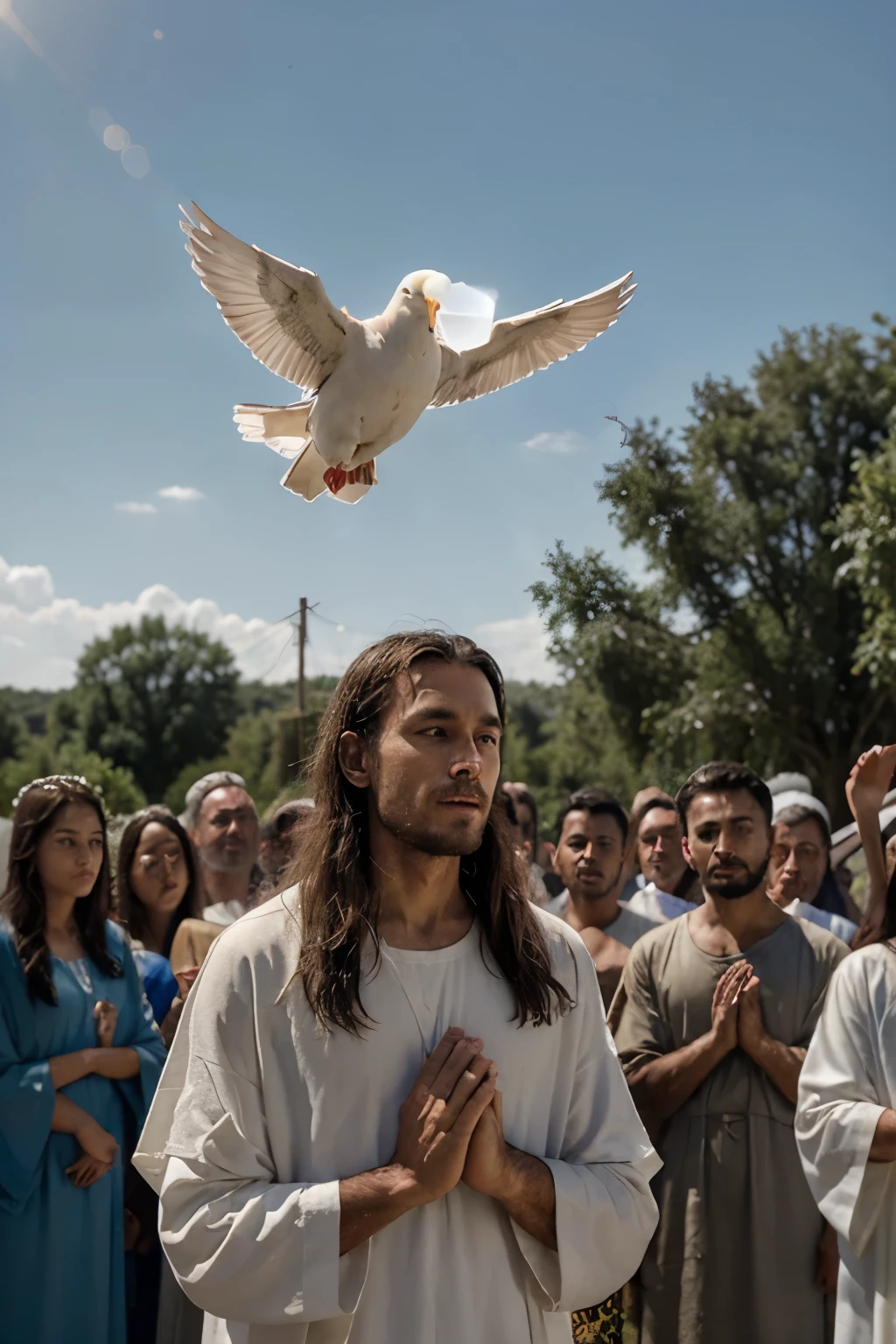 gospel of luke baptism of jesus, 21 When all the people were baptized and while Jesus, having also received baptism, was praying, the sky was opened 22 and the Holy Spirit descended on him in bodily appearance, like a dove, and there was a voice from heaven: "You are my beloved son, I am pleased with you."