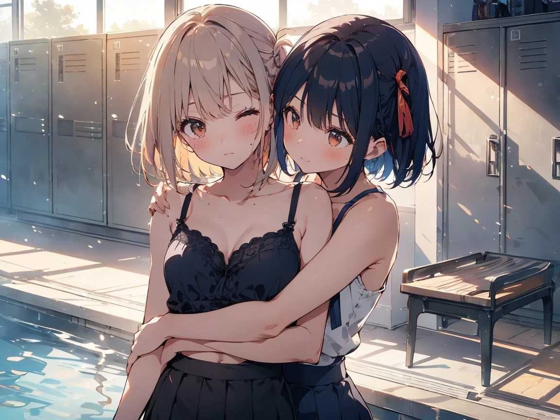 
(highest qualityのイラスト:1.2), (cute girl:1.1), (1 girl, alone:1), (2 girls、8--old、mall、cute、cute、small胸、
Very detailedな目:1.2)、(Yuri、kiss、Hug from behind、grab、eyes half closed、eye contact:1.Sweat、I was embraced、blush:1.1)、 
break White Bra、ピンクのgood、Blue Bra、Green bra、Grey Bra、light Grey Bra、 Striped bra、水玉模様がgood、goodチェック柄、
cute、good、kids good、sporty、camisole、Cotton panties、School Skirt、Blake Black Hair、Blue Hair、Brown Hair、extra belly short hair、
short hair、Middle Hair、Hair length、Wavy Hair、Curly Hair、Pale pink braids、Princess Cut、Bobcut、Twin tails、低いTwin tails、
ponytail、ライトブルーのローponytail、break(locker room:1.2)、(evening、evening、Orange sunlight:1.2)、 break(highest quality、Very detailed、Very detailed and beautiful
、超A high resolution、Arm details:1.2)、Browsing Caution　Beautiful Pool
