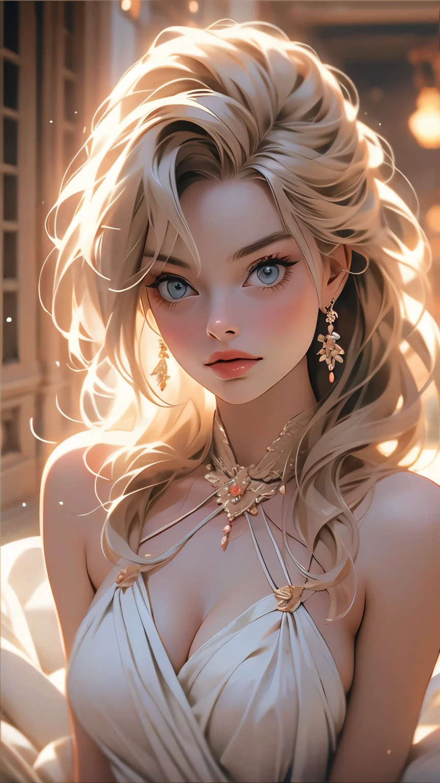 Makima with Margot Robbie&#39;s face (Chainsaw Man), highest quality, Very detailed, 1 girl, alone, Standing ceremony, Redhead, Long braided hair, Golden Eyes, bangs, Very small pointy breasts, White shirt, White Bikini, Looks lewd,, (bad: 1.2),Exposing breasts, Looking at the audience,Spread your legs, (Face to face: 1.3), (Dark Background, rock: 1.3), From above, Crisp contrast, Beautiful fine details, Sleeping girl,White panties,Model standing in high heels,,The happi coat is open,Swimsuit