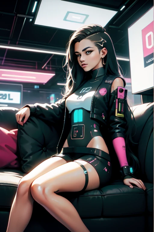 Beautiful Female Longhair, cyberpunk ,Living room