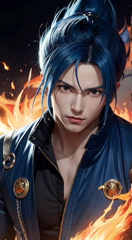 (Aesthetic, Hi-Res: 1.2), Get ready for a visual feast with Vegito 20 years old, solo, brilliant blue hair and tattoos, a creature with a handsome face and piercing golden eyes. In his transformed state, he radiates extreme instinct and power, creating an epic anime about this man of energy. See how he manipulates fire and lava in stunning anime artwork that will blow your mind. This concept art is straight from the Bleach Universe, with manga-style 8k wallpapers that will transport you to another dimension. Get ready to be amazed by this detailed piece of digital anime art, showcasing the ultimate combination of style and power.