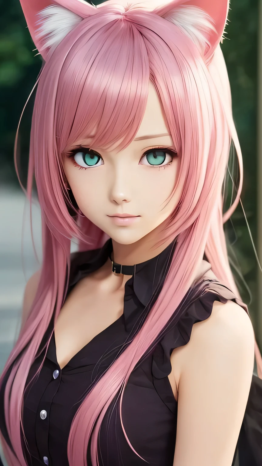 There is a woman with pink hair and cat ears., Very beautiful cute cat girl, Charming cat girl, Real life anime girls, Ultra realistic anime, beautiful Anime cat girl, Anime cat girl, Beautiful young cat girl, Very Beautiful Anime Cat Girl, Surreal , Enchanting anime girl, cute Anime cat girl, Cat ears anime girl