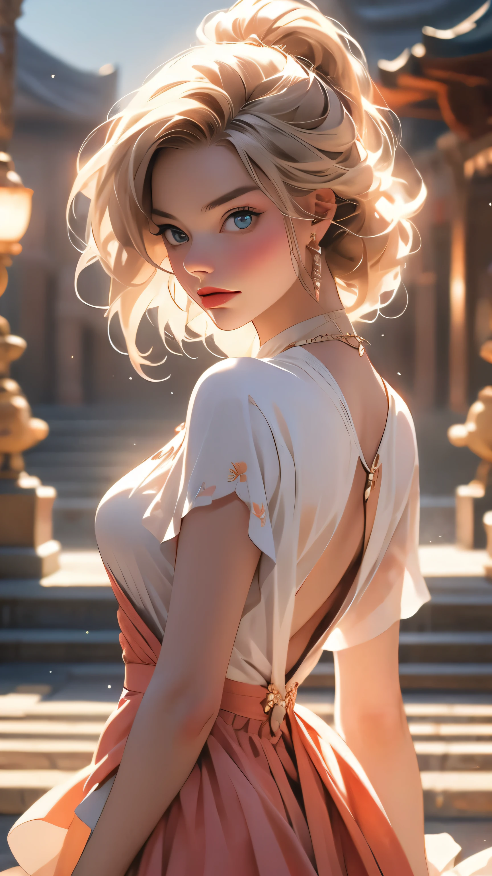 Makima with Margot Robbie&#39;s face (Chainsaw Man), highest quality, Very detailed, 1 girl, alone, Standing ceremony, Redhead, Long braided hair, Golden Eyes, bangs, Very small pointy breasts, White Bikini, Looks lewd,, (bad: 1.2),Exposing breasts, Looking at the audience,Spread your legs, (Face to face: 1.3), (Dark Background, rock: 1.3), From above, Crisp contrast, Beautiful fine details, Sleeping girl,White panties,High heels,,The happi coat is open,underwear