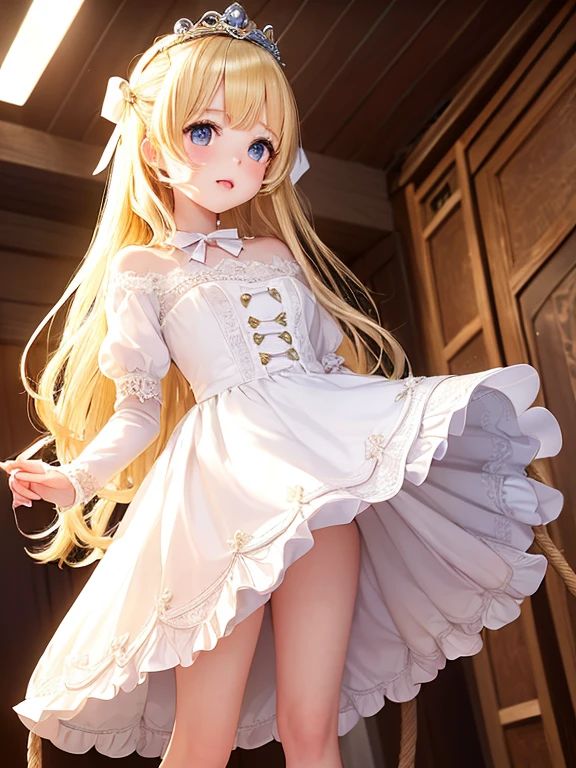 (gochiusa)(1girl(Blonde,rope braidr,Voluminous Hair,Mini Crown,Lace Ribbon Princess Retro Dress,))