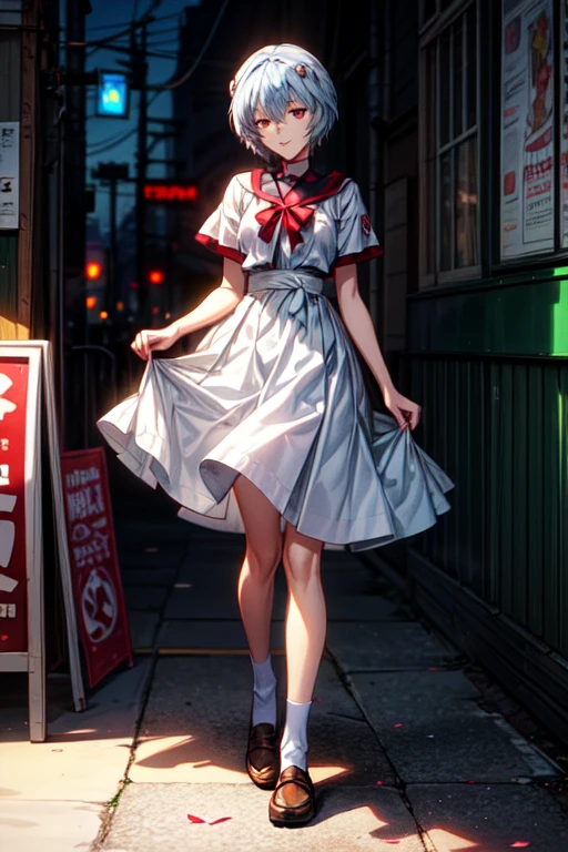 masterpiece portrait of smiling Rei Ayanami (Evangelion), Evangelion (Hideaki), caustic, high resolution illustration, Red eyes, female, no students, blue hair, short hair, Japanese , loafers, spank, synthwave, paint sprays, hatched flat illustration, digital art, trending on artstation, very detailed, small parts, difficult, spray, overtake, empty dishes, neon colors