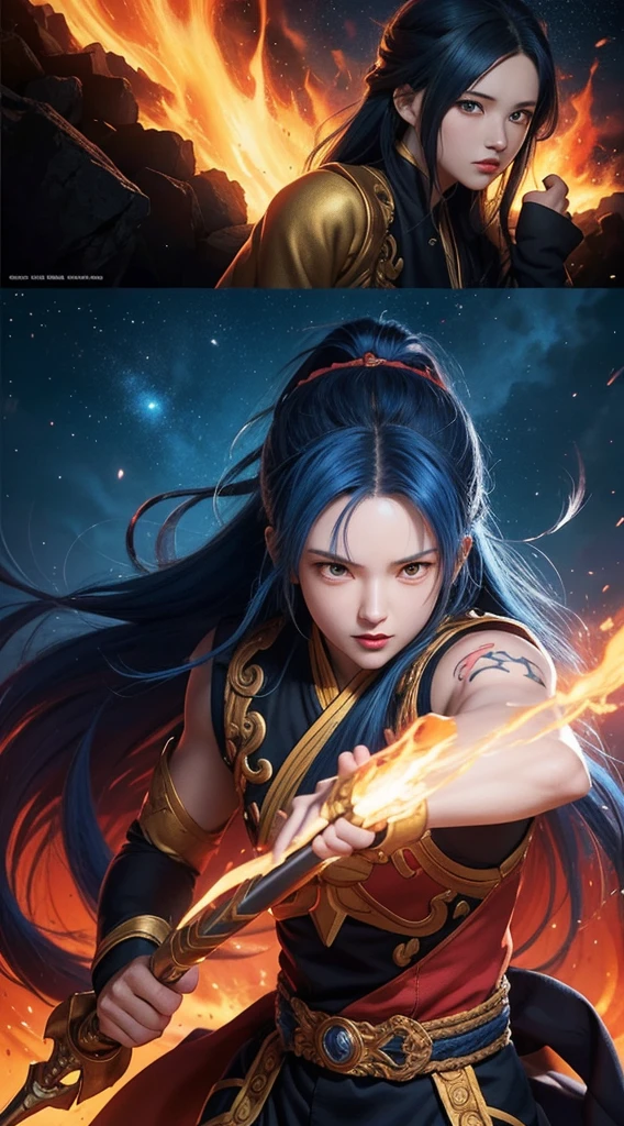 Get ready for a visual feast with Gohan having a handsome face and piercing red eyes, Brilliant blue hair and tattoos, Balanced character portraits and landscapes, and a perfect body. In his transformed state, He radiates extreme instinct and strength, Create an epic anime about this energy man. Fire and lava in stunning anime artwork will leave you in awe. This conceptual art is directly from the Universe, With manga-style 8K wallpapers that will take you to another dimension. Get ready to be amazed by this detailed digital anime artwork, Show the ultimate combination of style and strength.