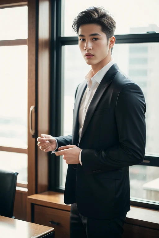20-year-old refreshingly handsome new employee、((sexy slutty micro thong)）、20 years old Japan man、1 person、Ultra-luxury 、　s Office、Young handsome man standing、（Highly detailed photos in 8K）、（Very detailed handsome man）、Photo Real）、（top-quality）、ultra-detailliert、​masterpiece、An ultra-high picture quality、tall、buzz cut haircut、Bright photo、Handsome like a model、Handsome like an idol、epic reality , epic photorealistic, ultra realism , photorealistic  , sexy  , NSFW. ,eroticism