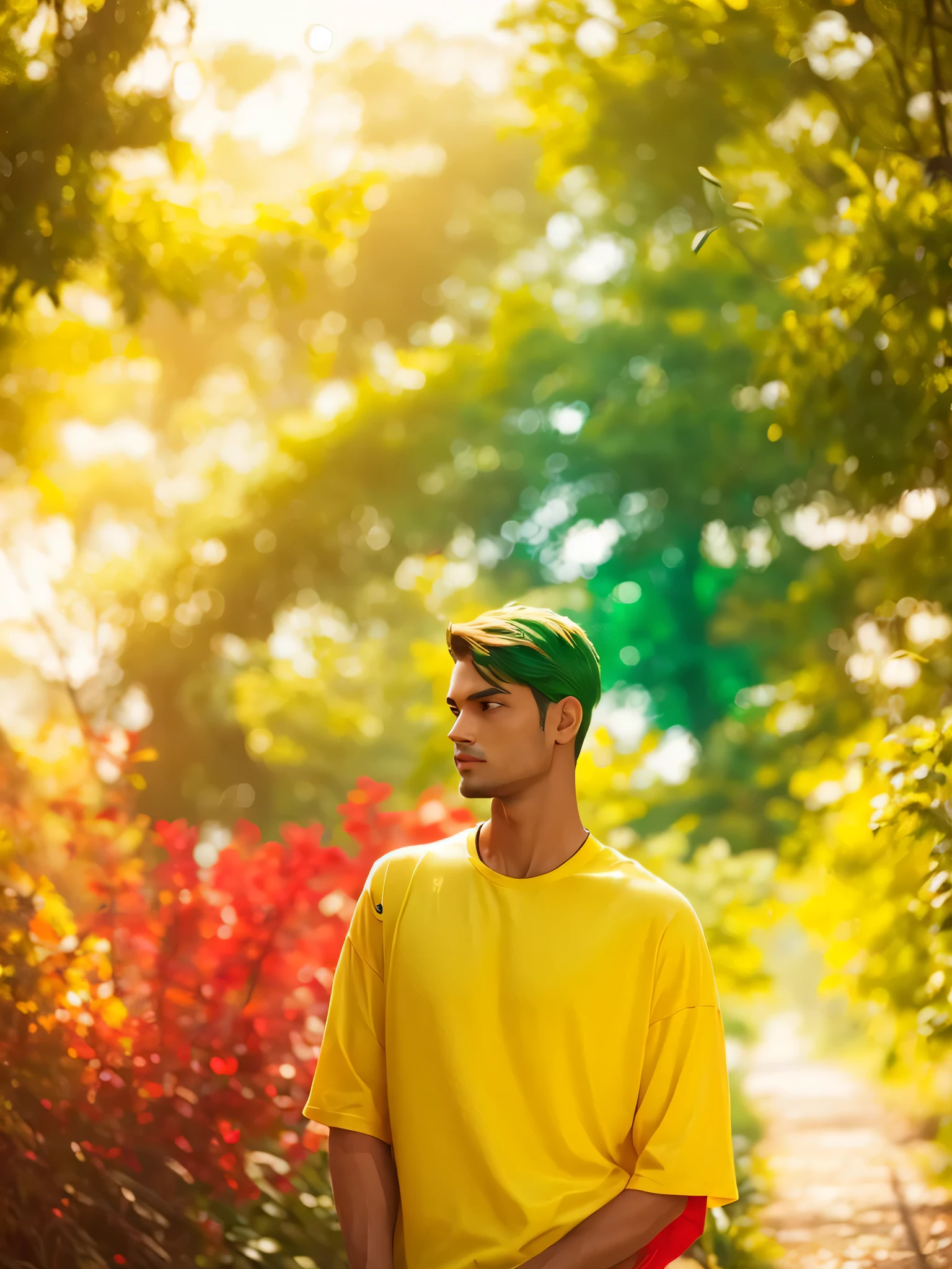 Green yellow red mixed colours t shirt