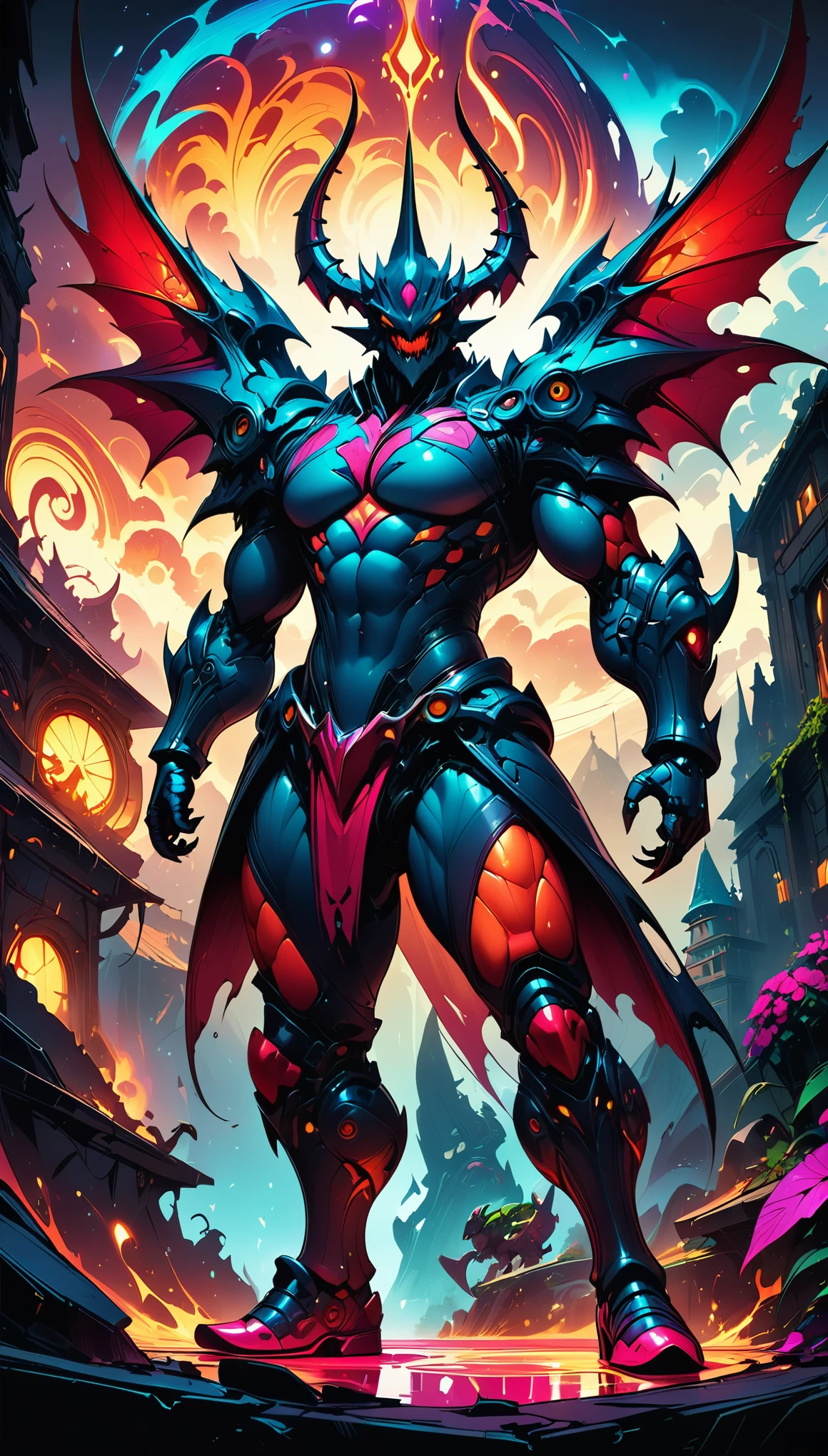 Lava Demon,whole body,Modern and mystical encounter, Vibrant colors, Intricate details. Very detailed, Dynamic pose, Complex motifs, Organic mesh pattern, Perfect composition, Digital Painting, Art Station, Concept Art, Smooth, Sharp focus, Carne Griffith, Pixar, Victor Shay, Jean Baptiste Monge, Shiny Aura, figure, 8k, highest quality, Awards, Anatomically correct, High resolution, Dark fantasy