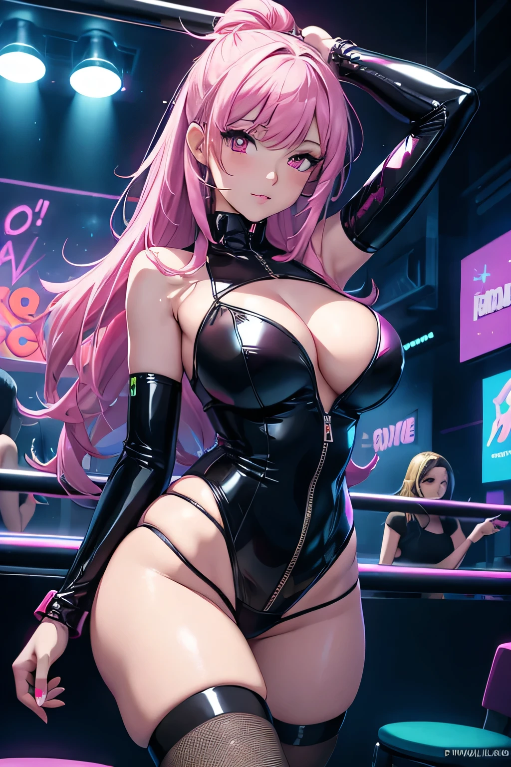 animated girl ,night clubs, strip-teaseuse, pole dance bar, pole dance, laser, strobe, flash, many lights effects, fluo clothes, neon , luminescent clothes, dance seductive, seductive animated girl, sexyest rated on pixiv, Tendances sur ArtStation pixiv, Anya de la famille Spy X, female character'anime, du jeu vidéo Azur Lane, les garated girl), style voie d'azur