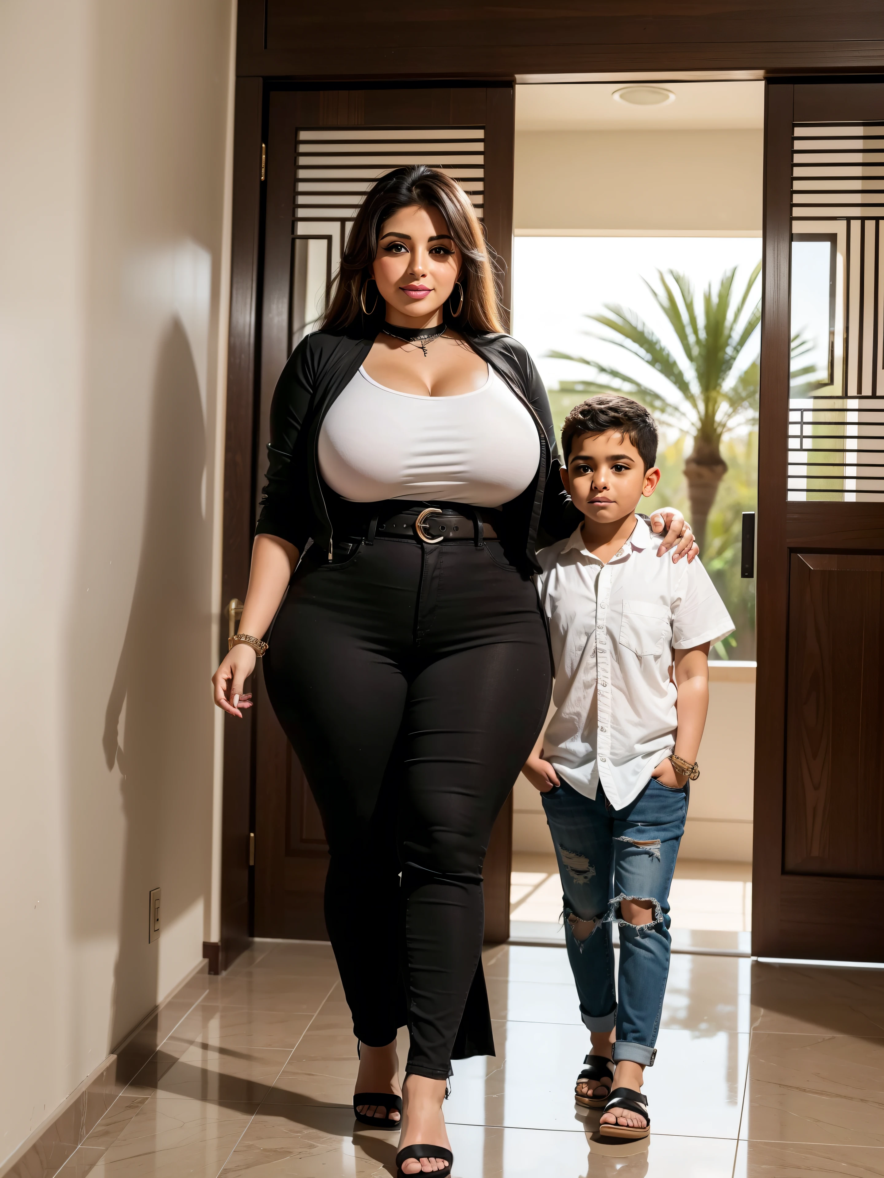 Beautiful cute thicc Egyptian arabian mom in modern house