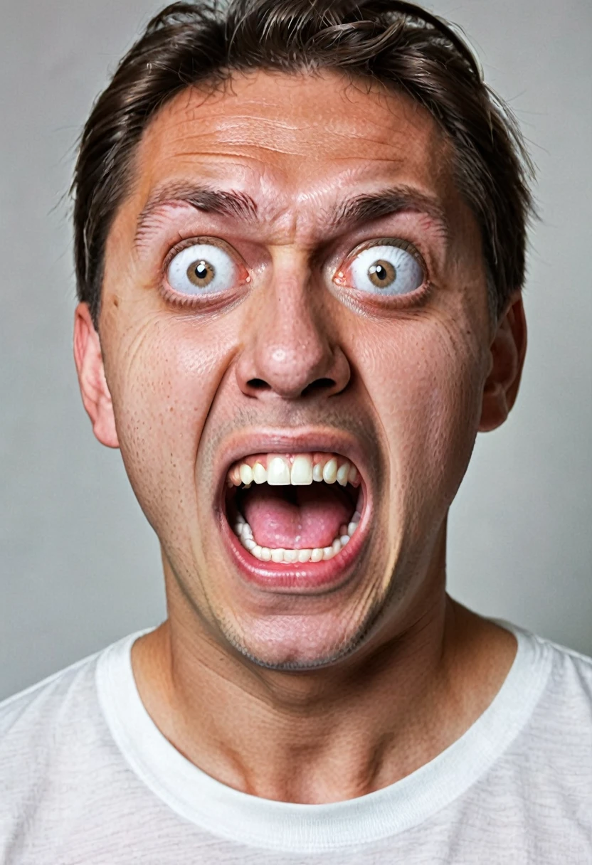 man with facial expression of astonishment, mouth open