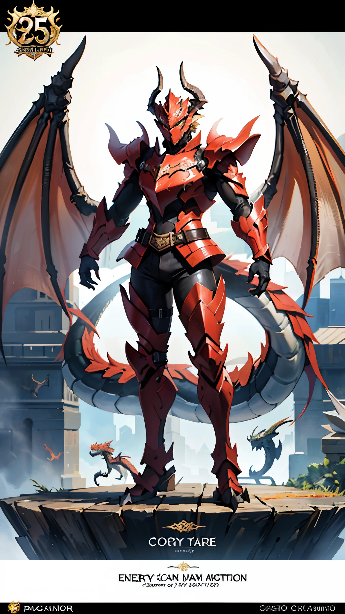 A man wearing a full-face helmet, a fantasy-style biomecha armored combat suit, green eyes, a composite layered chest armor, fully enclosed shoulder guards, matching arm and leg guards, the belt is adorned with dragon claw grasping orbs, primarily black with red accents, the design balances heavy with agility, a high-tech biological armor, (concept inspired by dragons, energy, male:1.5), stands atop a skyscraper in a futuristic high-tech city, this character embodies a finely crafted fantasy-surreal style armored hero in anime style, exquisite and mature manga art style, metallic, real texture material, dramatic, high definition, best quality, highres, ultra-detailed, ultra-fine painting, extremely delicate, professional, perfect body proportions, golden ratio, anatomically correct, symmetrical face, extremely detailed eyes and face, high quality eyes, creativity, RAW photo, UHD, 32k, Natural light, cinematic lighting, masterpiece-anatomy-perfect, masterpiece:1.5