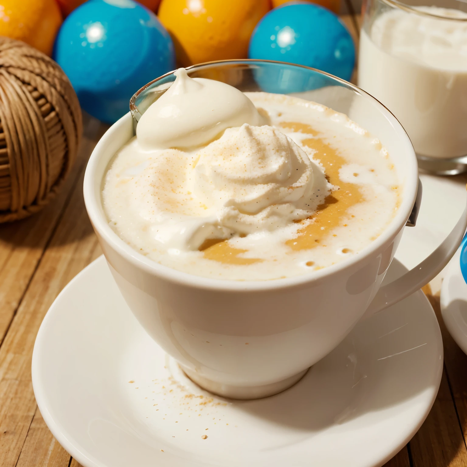 colour ball in the cup with milk splash