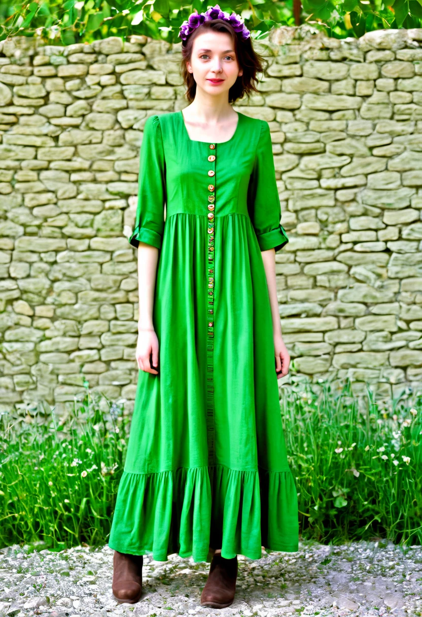 a Green Dress with buttons and a flower next to it, Green Dress, casual Green clothes, full body Green Dress, light Green Dress, Long dress female, Green clothes, Peasant suit, Long dress, tattered Green Dress, Olive Green, Dark Green, Green clothes, vintage dress, Simple Dress, Light green, Grape dress, new, Dark Green dress, Green tunic