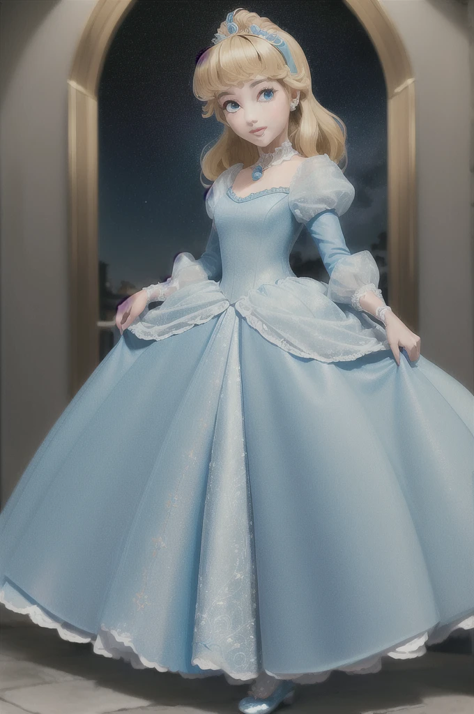 ((obra de arte:1.2), Melhor qualidade, high resolution, ultra-detalhado), Sozinho, 1 garota,
(CinderelaWaifu,princesa Cinderela da Disney,pele bonita,franja varrida,Not higher:1.4),(18 anos de idade,Seios grandes,olhos sexy,olhos turquesa,cabelo loiro:1.1),Rosto elegante,(faixa azul:1.3),
princess,
(1 garota, Sozinho:1.4), tiro de vaqueiro,(light blue rococo style dress:1.4), Luvas compridas, olhando para o espectador, (ar livre,At night,castelo,Starry sky:1.2),pose fofa