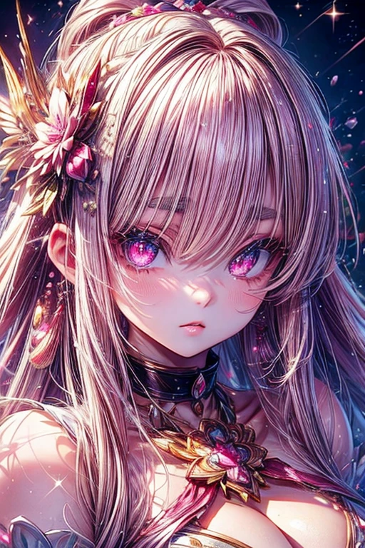 masterpiece,highest quality,Sakura Hair,Pink Eyes,((Sparkling eyes)),Beautiful Face,Long eyelashes,Thin eyebrows,Fine grain,The most beautiful in the world,Idol,The most beautiful in the world,Big Breasts,Best Style,White skin stage lighting
