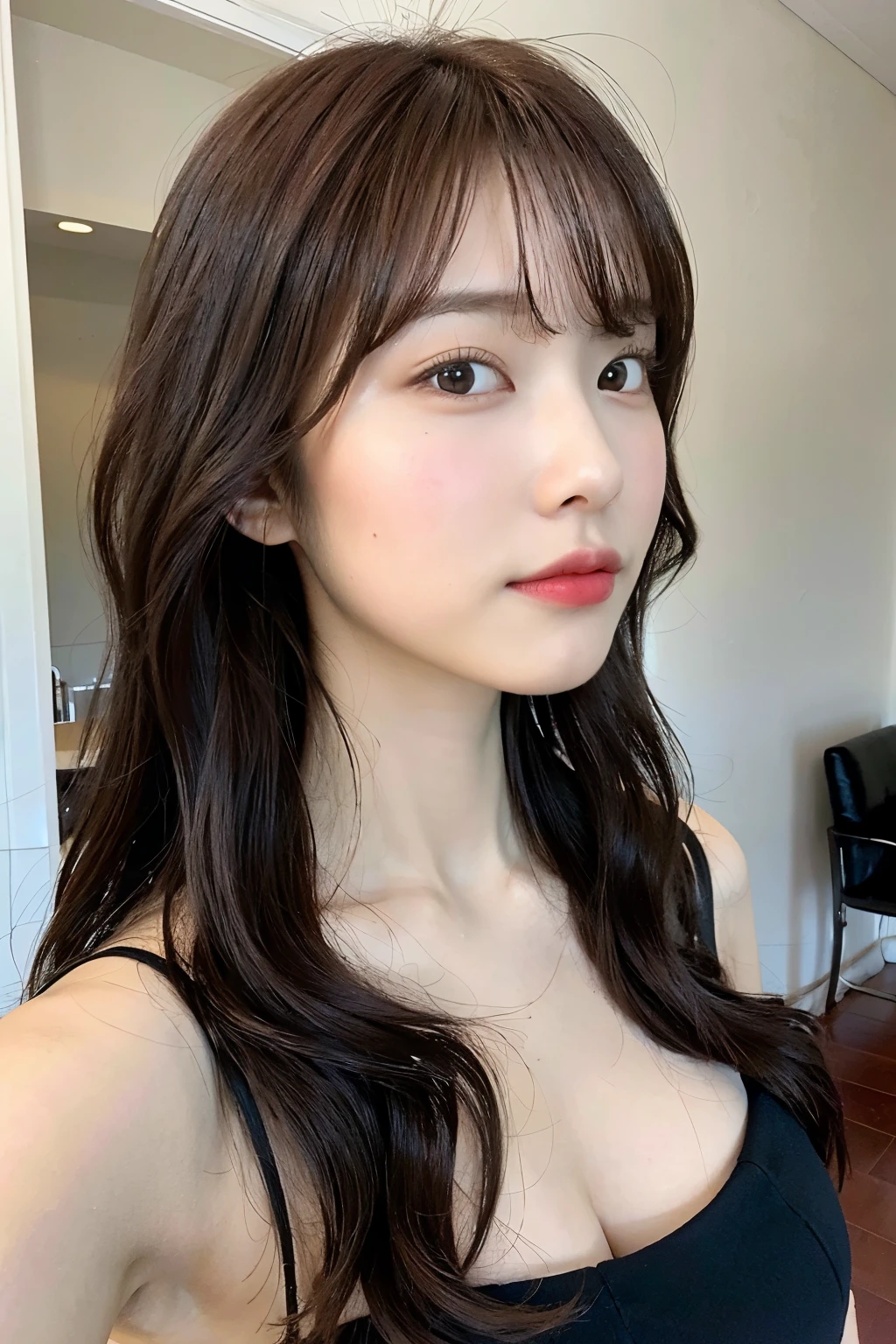 (Highly realistic photos, High resolution, Detailed face, Fine grain), ((Inside the roomで撮影))、Japanese women, 20-year-old, A variety of expressions, alone:1, Glamorous figure,Big breasts Various hairstyles, Sexy Outfits, 写真の中でalone、Selfie、Inside the room、Looking at the camera、profile、Dark Brown Hair Color