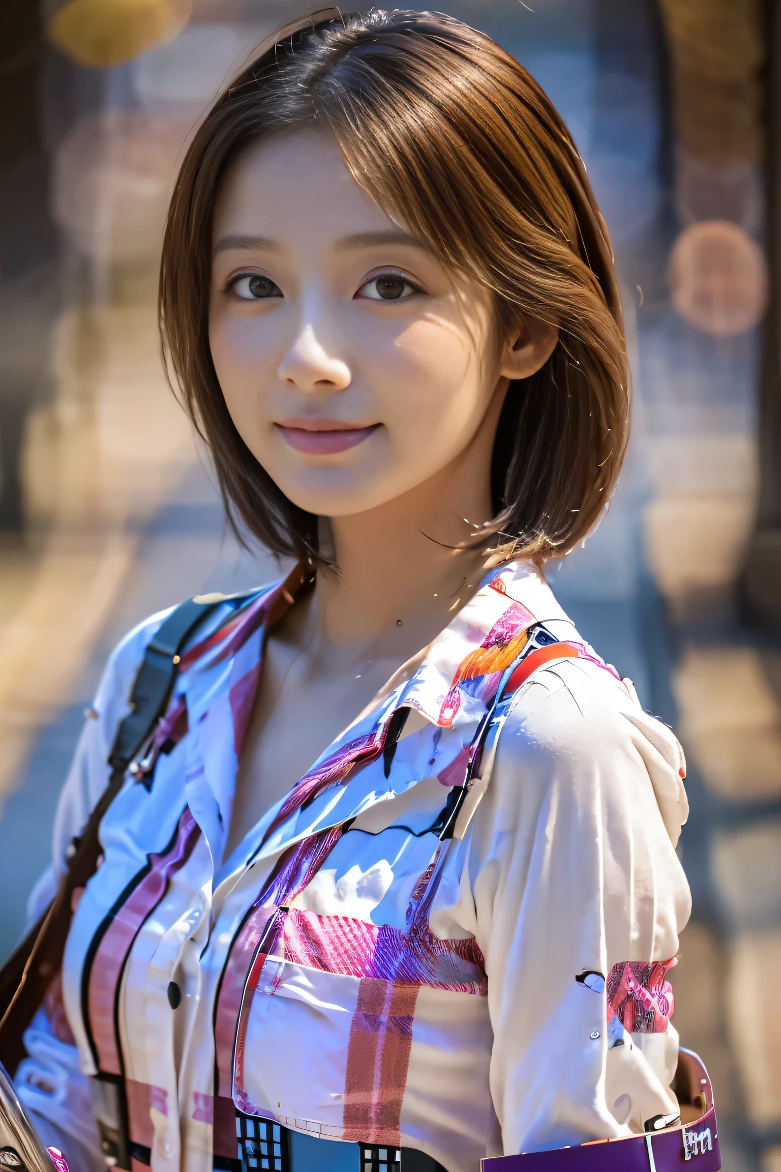 (18-year-old female), (The best quality at its best:1.4), (Super detailed), (Very detailed CG unified 16k), Beautiful woman with perfect figure: 1.4, Sharp focus: 1.2, Very detailed, High-quality RAW color photos, Professional photography, Great face and eyes, Beautiful eyelashes、cosmetics, (Amazingly beautiful girl), ((Pink gingham check shirt, White Flared Cart:1.5)), Are standing, Sexy posture,(harbor:1.3), (View from below), Realistic movie faces, Wide zoomed out view of head to foot length, Full body long view, Realistic, ((Realistic natural light brown hair color, Realistic blue eyes)),( Short Bob Hair:1.5), nice, Very beautiful face, Perfect model beauty, Mouth swelling, Highly detailed face and skin texture, Fine grain, double eyelid, Medium chest, smile, Crack, west, (masterpiece), highest quality, High resolution, Very detailed, Blurred Background, Depth of written boundary, Cinema Lighting, Great legs, High heels, Clear, well-maintained skin, (((Women make up the majority of the photo)))
