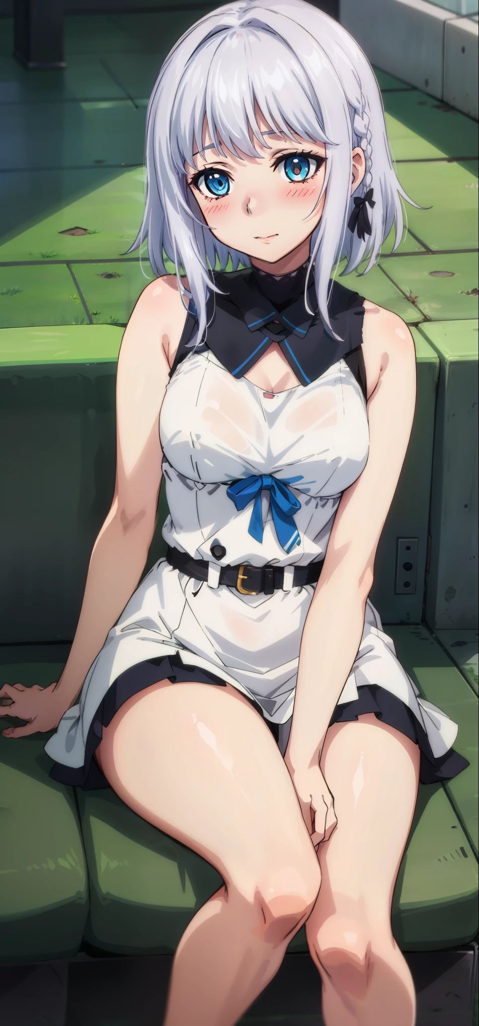 1 girl, kanon kanase,  , blush, medium breasts, sleeveless, dress, sitting.