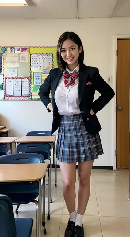 (((Full Body Lesbian)))、((Girls' High School Uniforms))、((1people))、short hair、Close to the topic、((School classroom)))、(((smile)))、(((Girls' High School)))、((Beautiful girl))、((Sexy pose))、Photorealistic、Beautiful fine details、Large Breasts, Hyperrealism、High Contrast、Ultra HD、Realistic skin texture、Best image quality、highest quality、超A high resolution、Fine details、With great care