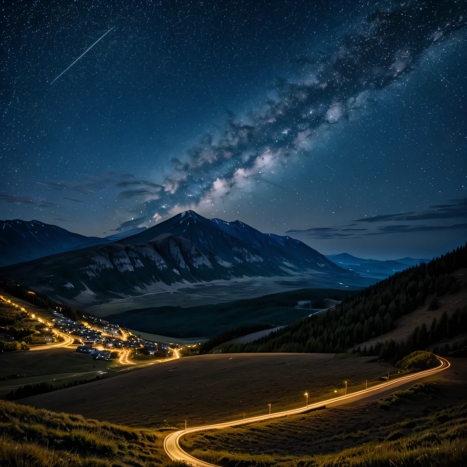 Beautiful landscape with stars in a gorgeous night sky