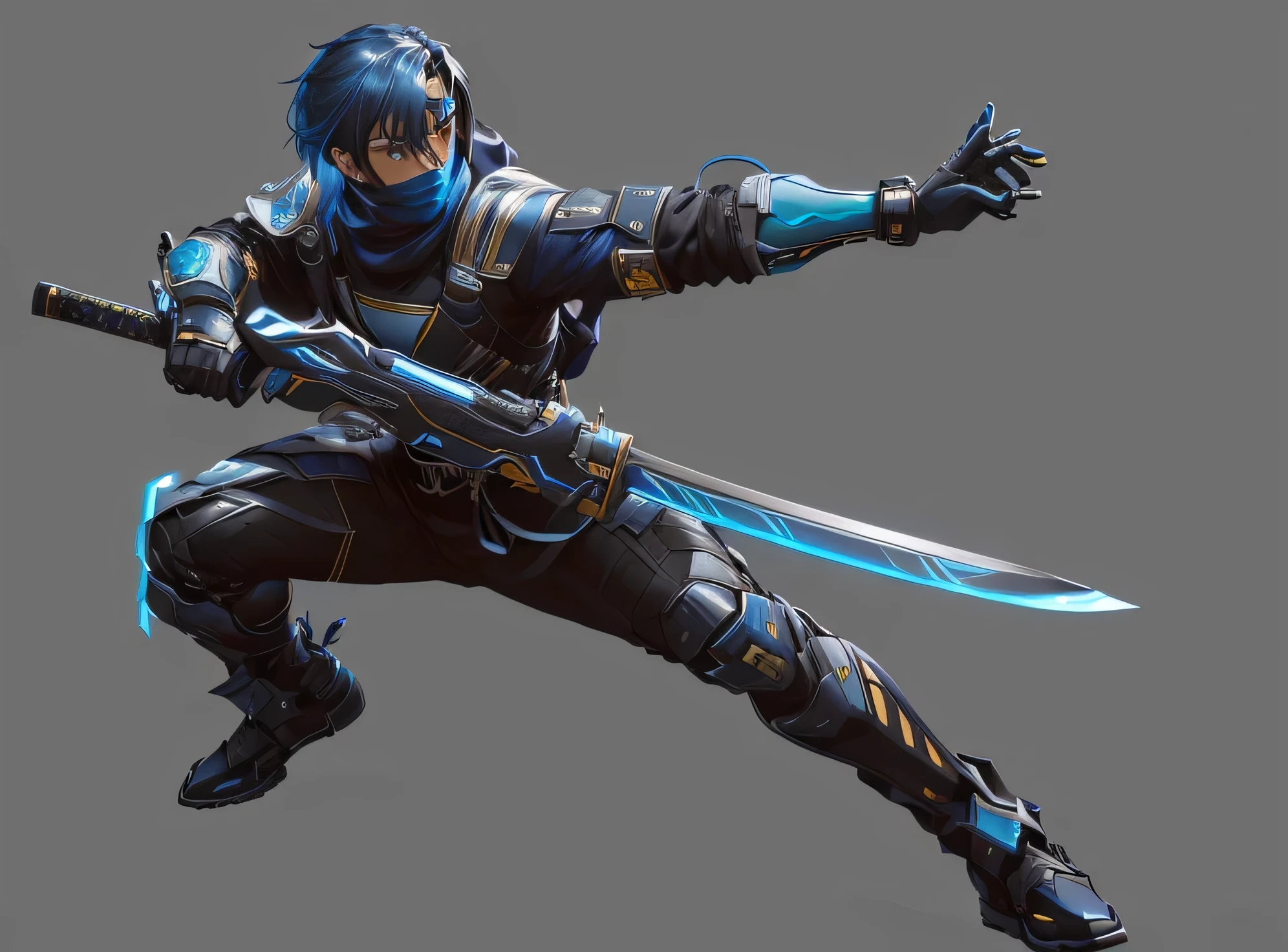 Alafud picture display，A man in blue and black clothes、man holding sword, Fighting Game Characters, Character Art Opposite, Katana Zero video game character, Star Pathfinder Characters, Wielding the Sword of the Future, full body action concept art, epic scifi character art, epic scifi character art, Cyberpunk pilot fighter, epic scifi character art, game character art