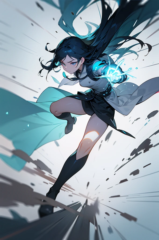 Weapon Spirit、It has depth、There is momentum、Full body cut、There is movement、Exciting Momentum、Powerful、woman、Wind expressed as a particle effect、Shiny