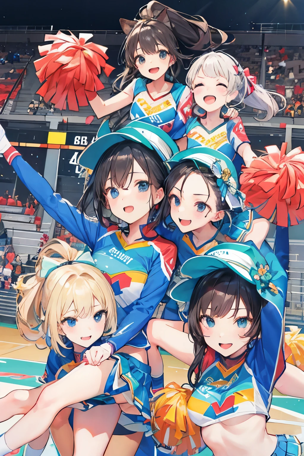 10 girls,Piggyback ride,cheer leading