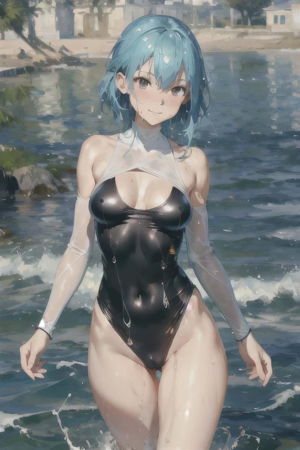 absurd , high resolution, Super detailed, ,Big Breasts,Happy, skirt, Rich gradients, Extreme colors, Extreme details, Clear light perception, butt, (many, Impressionism, painting), Anime Characters,Fluid between thighs,flowing liquid,Exposure,Disheveled,Clothing that fits snugly,Chest contour,(((Wet clothing))),Tube Top,(((Ultra-thin clothing))),(Body model),((Flesh outline)),Grinning, blush,Hyperactive expression,