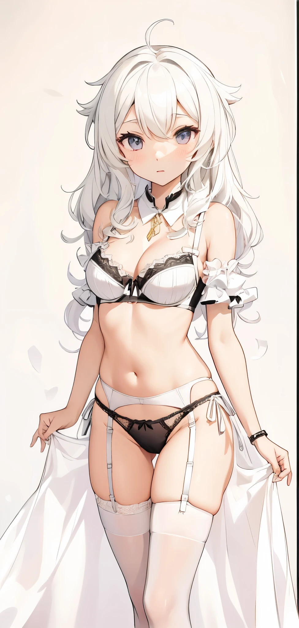 Laimu, Vtuber, black bra, white panties, garter belt,