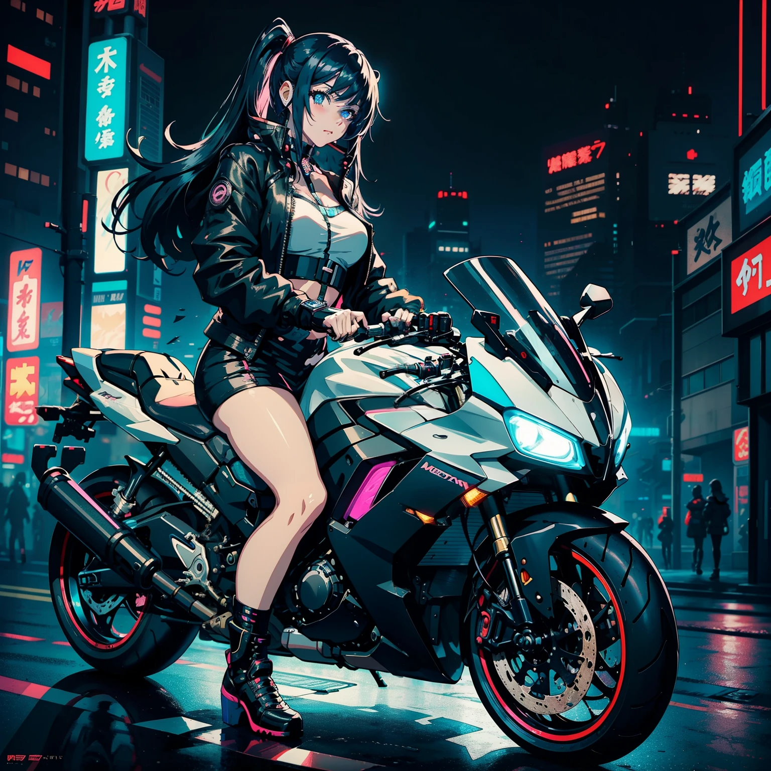 Future city motorcycle anime girl with neon lights, Digital art of cyberpunk animation, cyberpunk anime girl, cyberpunk anime art, Cyberpunk art style, cyberpunk anime art, 여성 cyberpunk anime girl, cyberpunk girl anime mecha, Digital Cyberpunk - Animation Art, modern cyberpunk animation, cyberpunk girl, Cyberpunk-themed art, Cyberpunk Pretty Girl, animation cyberpunk, sitting on cyberpunk bike,metal,Neon color,also々wonderful 、wonderful Buddy,Blue Eyes,black hair