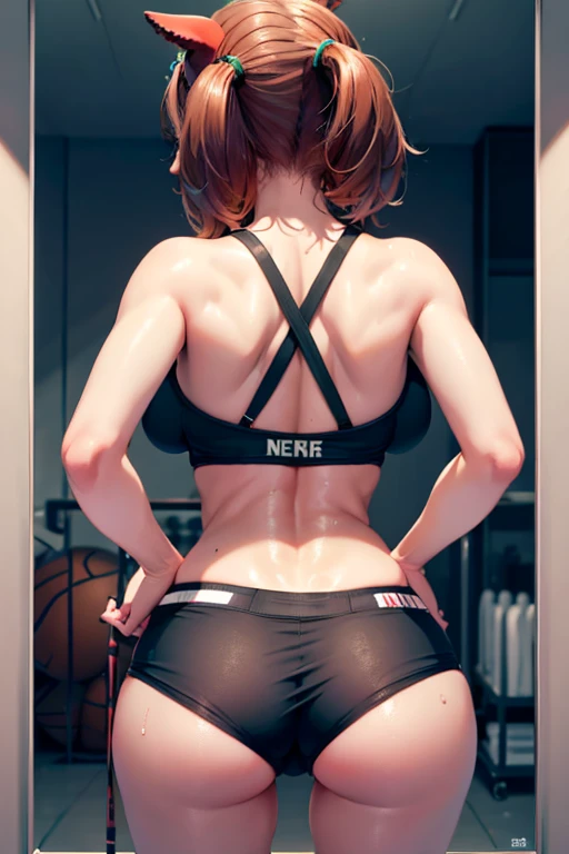 (masterpiece, Highest quality:1.2)、nsfw、Beauty、boyish、Red hair、School Swimsuit、Pixie Cut、orgasm、Sex、male、back、dorsal position、back、Standing、Standing、locker room