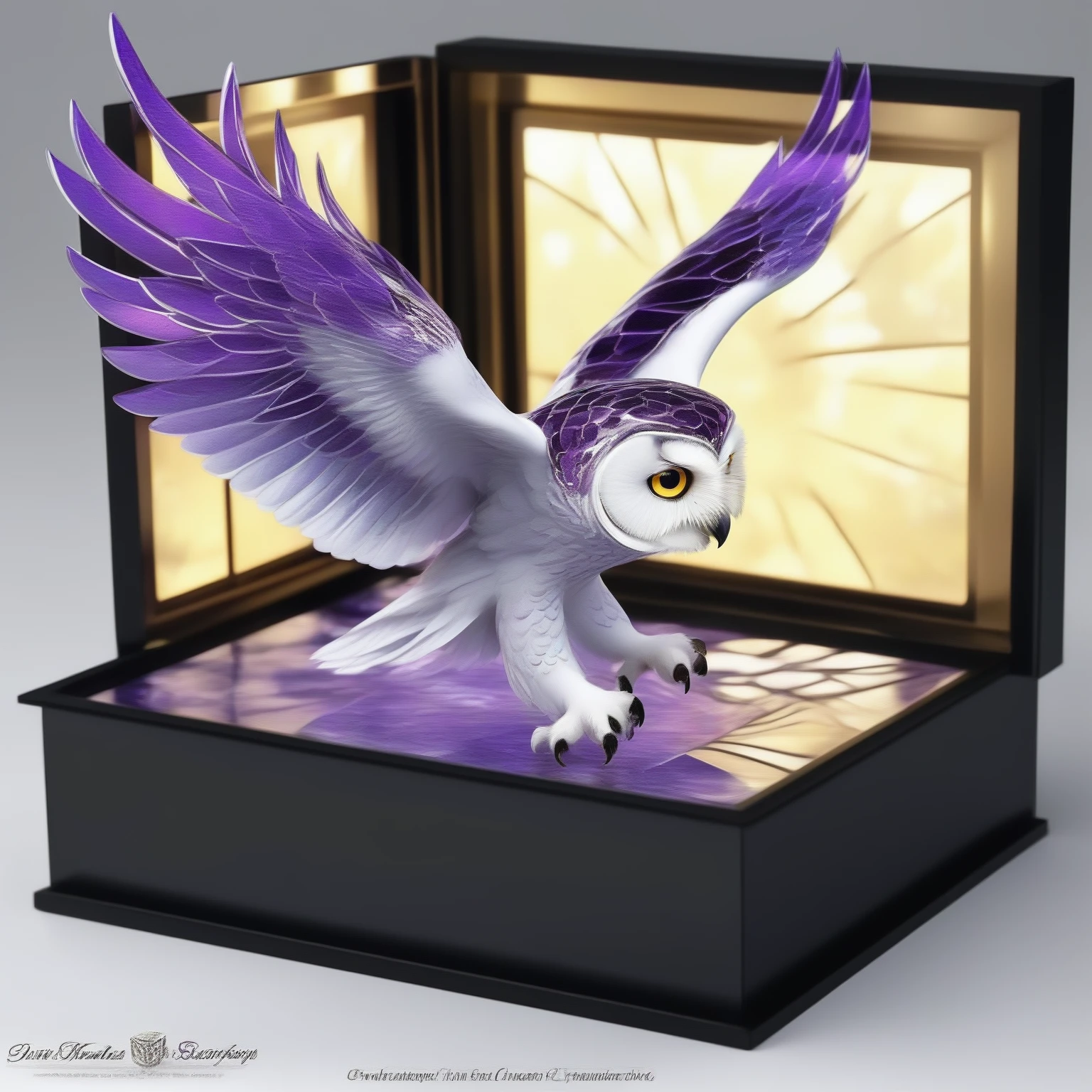 Snow White Owl with 3D Glass Box diamond effect deepbeveling accentedges magenta highly detailed and realistic representation 