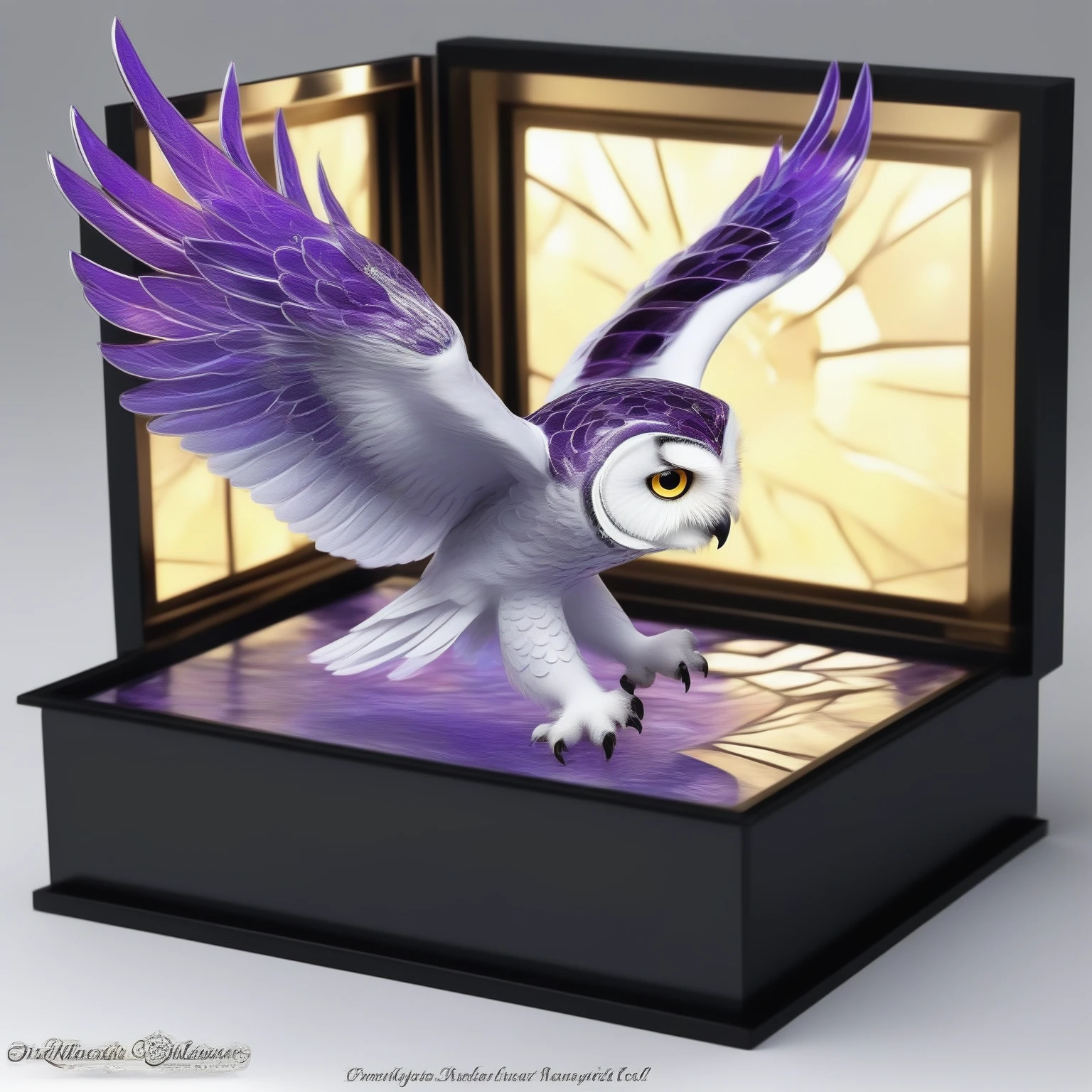 Snow White Owl with 3D Glass Box diamond effect deepbeveling accentedges magenta highly detailed and realistic representation 