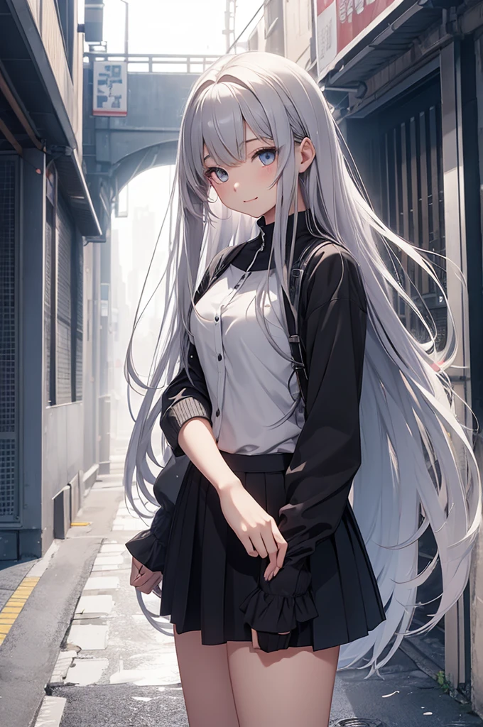 17Year-old girl、Straight Hair、、Gray Hair、skirt、Transparency、Full Body Shot、highest quality、delicate、Beautiful eyes、Background is the underworld、Laughing