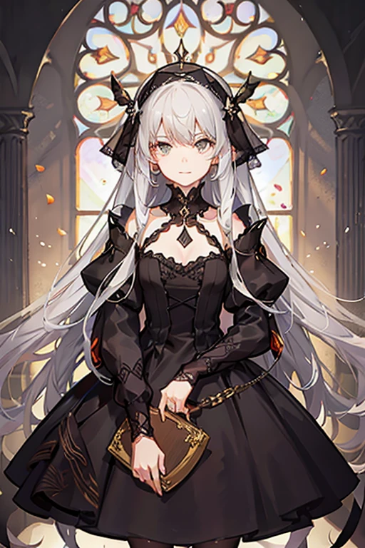 Long-haired girl in a medieval black dress