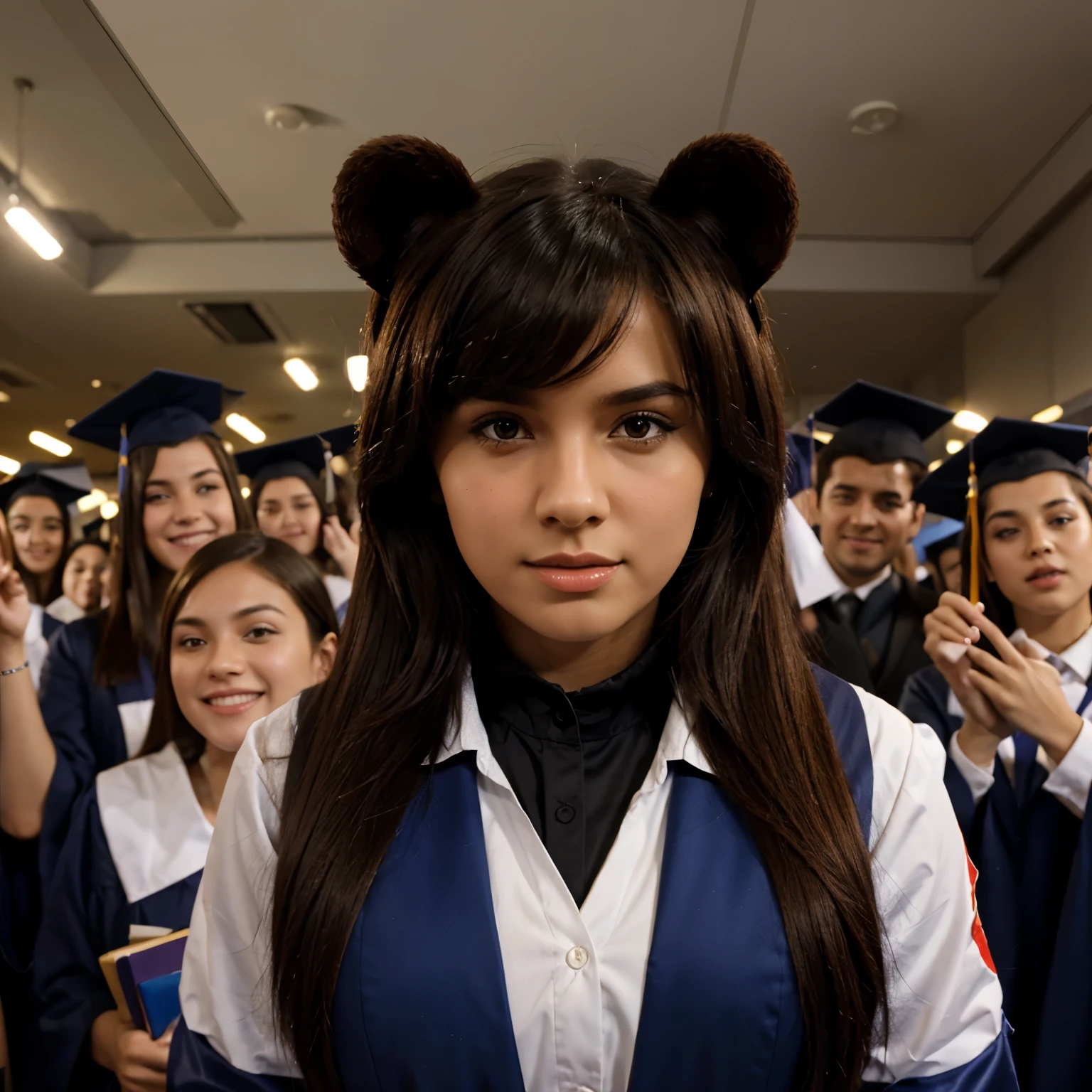 Make a 3D picture of a bear graduating from school
