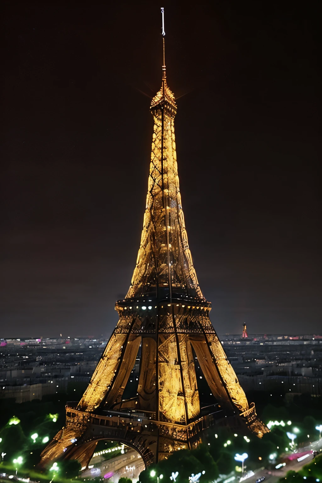 Beautiful night Paris Eiffel Tower lights