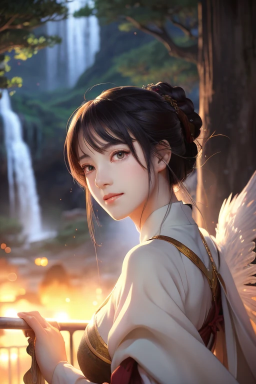 (highest quality,masterpiece:1.2),(Perfect Face:1.5),(Bright Eyes:1.3),Anime scene of a beautiful girl in Hanfu walking down a busy street,(Palaces and magnificent towers over waterfalls),Taoist,(Detailed Hanfu:1.3),Gweiz-style artwork, Anime fantasy illustration, 2.5d cgi Anime fantasy artwork, Anime fantasy artwork, anime art wallpaper 4k, anime art wallpaper 4k, Anime Style 4k, Chinese Fantasy, Fantasy art style, Beautiful artwork illustration, Anime fantasy illustration, Beautiful fantasy art