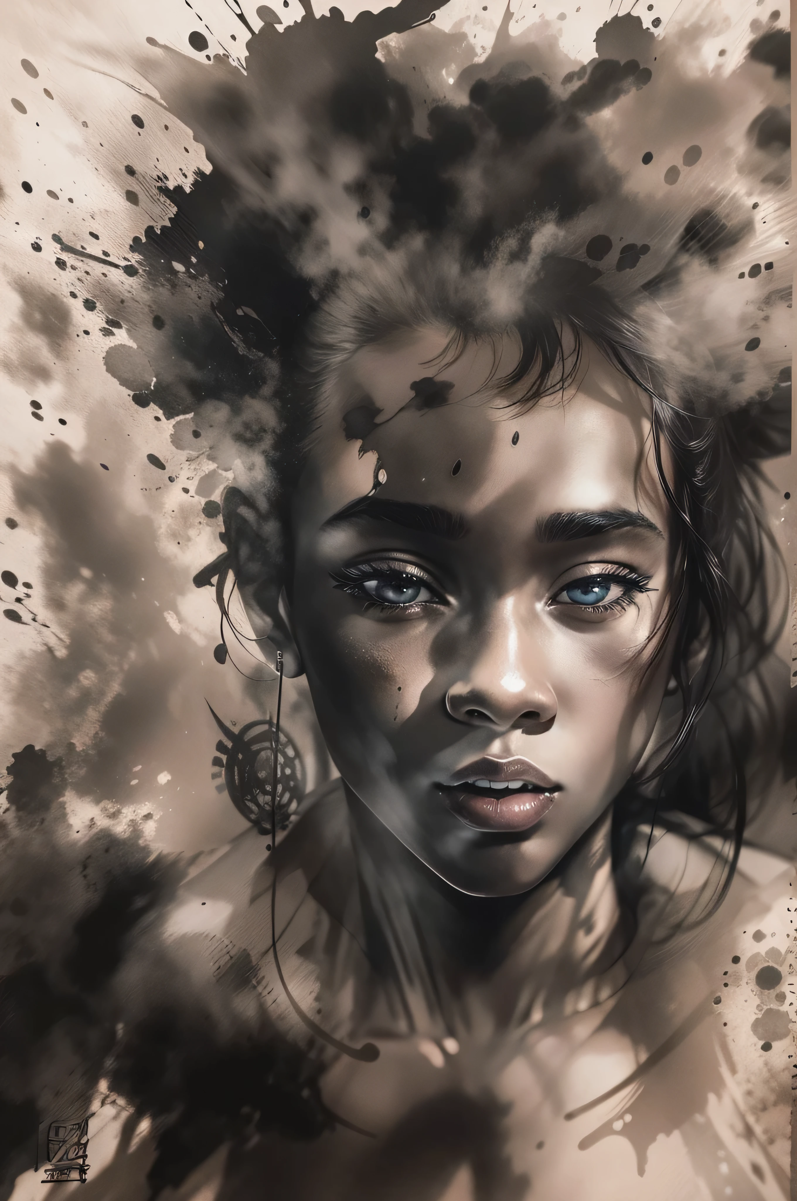 Ink Painting，Black person，Positive face