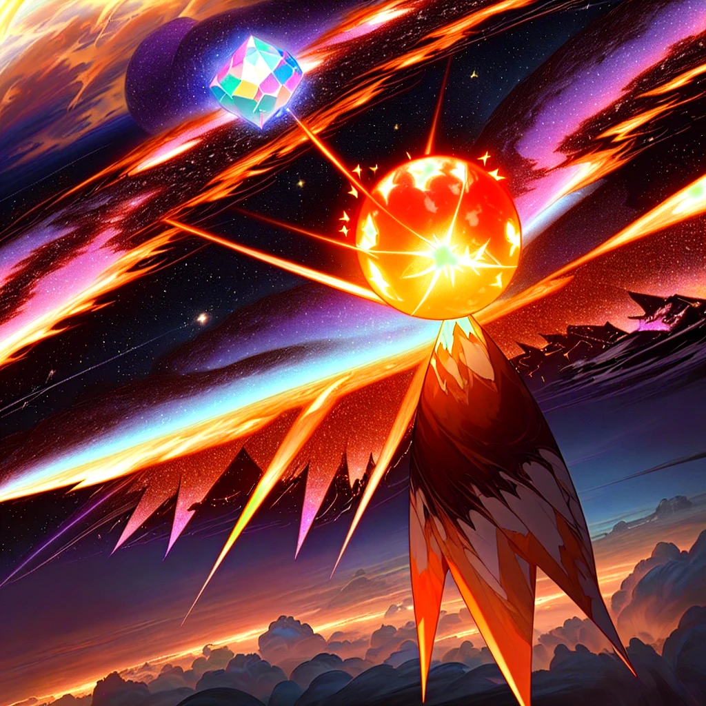 A ball of fire blasts through the darkness headed skyward travels through the clouds into orbit and collided with a FALLING STAR, GLASSEFFECT, COLORBOOST, CRYSTALEFFECT, CONTOUREDTAIL, EDGEFX,MOSAICTILINGEDGE