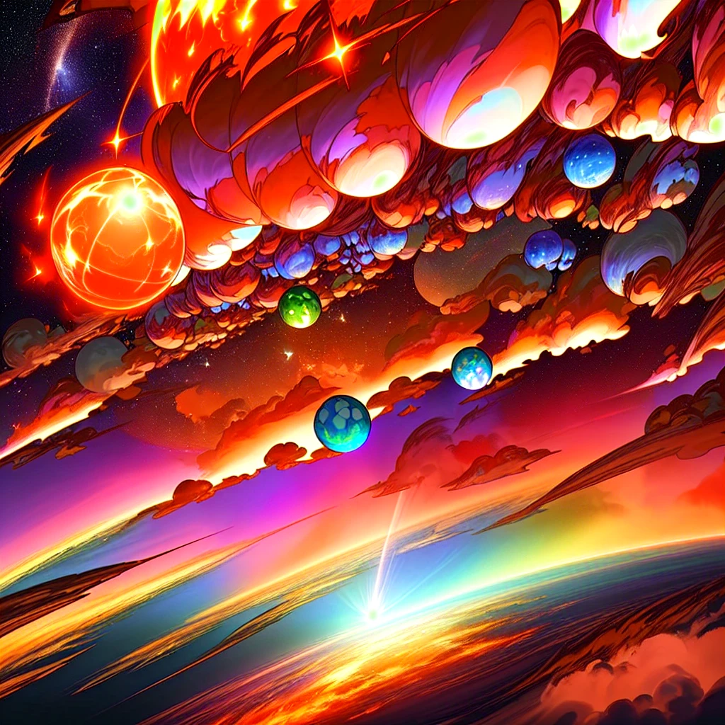 A ball of fire blasts through the darkness headed skyward travels through the clouds into orbit and collided with a FALLING STAR, GLASSEFFECT, COLORBOOST, CRYSTALEFFECT, CONTOUREDTAIL, EDGEFX,MOSAICTILINGEDGE