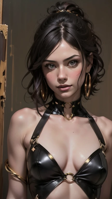 {{{highest quality}}}, {{Very detailed}}, {{Very delicate and beautiful}}, (highest quality, In 8K, 32k, )、realistic oil painting 、Costume made from string and metal rings
