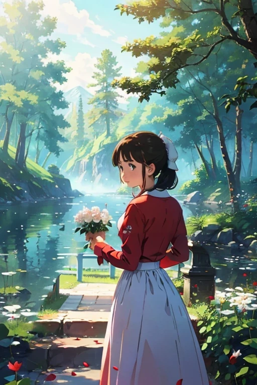 There is a hand holding a red rose