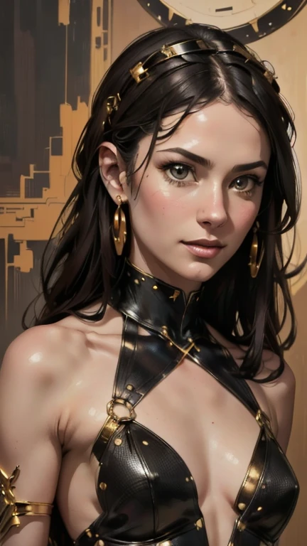 {{{highest quality}}}, {{Very detailed}}, {{Very delicate and beautiful}}, (highest quality, In 8K, 32k, )、realistic oil painting 、Costume made from string and metal rings
