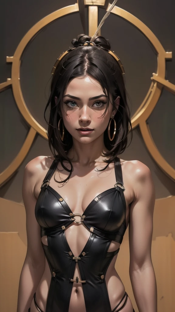 {{{highest quality}}}, {{Very detailed}}, {{Very delicate and beautiful}}, (highest quality, In 8K, 32k, )、realistic oil painting 、Costume made from string and metal rings
