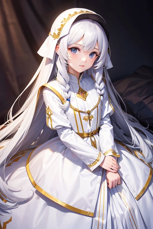 Long-haired girl in a white medieval dress,highest quality